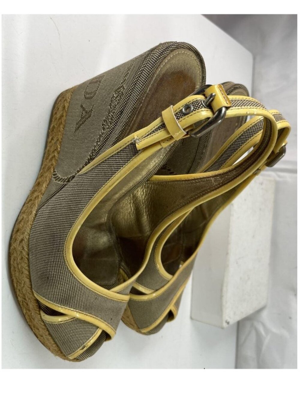 Prada Canvas Slingback Espadrille Wedge Sandals, Vintage, Size 37.5 (US 7 - Picture 3 of 11